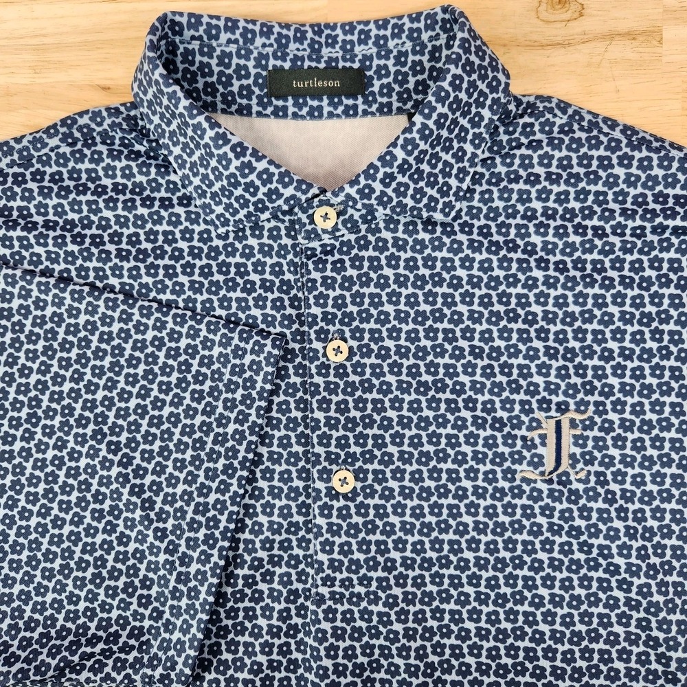 Turtleson Golf Polo Shirt Mens Size L Floral Print Embroidered Logo